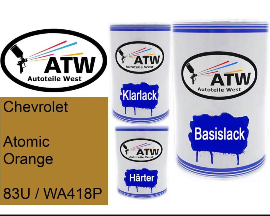 Chevrolet, Atomic Orange, 83U / WA418P: 500ml Lackdose + 500ml Klarlack + 250ml Härter - Set, von ATW Autoteile West.